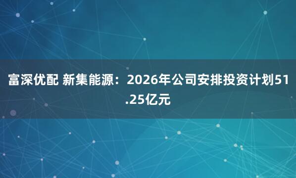 富深优配 新集能源：2026年公司安排投资计划51.25亿元